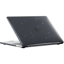 Fibaks Apple Macbook Air 13.3 Air M1 2020 Kılıf A1932 - A2174 - A2337 Simli Parlak Siyah Yıldızlı Transparan Kapak