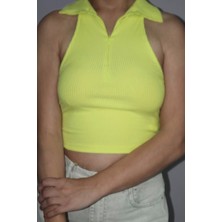 Dilvin Yakalı Kolsuz Bluz-Neon Sarı