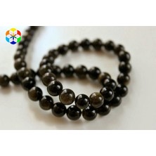 Yaşam Tohumu Golden & Siyah Obsidyen Taşı Yarım Dizi 8mm (18CM Uzunluğundadır)