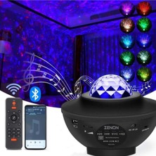 Hzl Starry Projektör Bluetooth+Usb Hoparlör Lazer Işıklı Sese Duyarlı Renkli Disko Parti Lambası