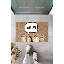 Dormot Home Modern Dijital Baskı Hello Kedi Temalı Kapı Önü Paspası