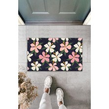 Dormot Home Çok Amaçlı Dekoratif Dijital Baskı Siyah-Pembe Çiçek Dış Mekan Paspas