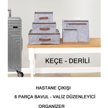 Winbox Hastane Çıkışı 6 Parça Bavul Valiz Düzenleyici Organizer Derili Keçe Gri