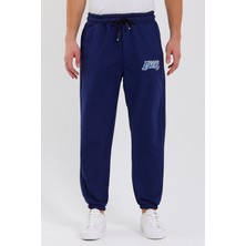 Hanclo Unisex La Lakers Baskılı Lacivert Scuba Şardonlu Kumaş Oversize Eşofman Altı