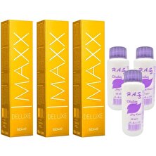 H.A.SS Oksidan 60 Ml.+ Maxx Deluxe Saç Boyası Koyu Kumral-6/0 60 Ml. (3'er Adet)