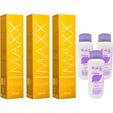 H.A.SS Oksidan 60 Ml.+ Maxx Deluxe Saç Boyası Açık Kumral-8/0 60 Ml. (3'er Adet)