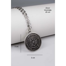 Kolbi Iskandinav Vegvisir Viking Pusula Kolye Antik Gümüş Klasik Zincir