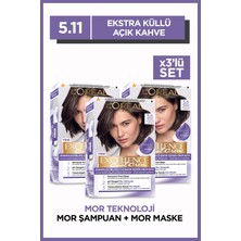 L'Oréal Paris Excellence Cool Creme 5.11 Ekstra Küllü Açık Kahve Saç Boyası 3'lü Set