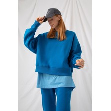 Gothamvibes Kadın Vibe Oversize Mavi Sweatshirt