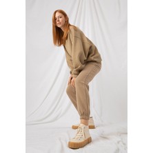Gothamvibes Kadın Vibe Oversize Bej Sweatshirt