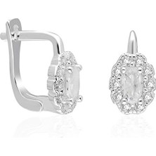 Adal Silver Gümüş Pırlanta Montürlü Oval Taş Küpe