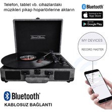 Record Master ST14012 Retro Pikap - Bluetooth ve Şarj Özellikli - Özel Dış Kaplama - Tüm Plakları Çalabilme