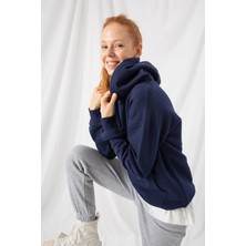 Gothamvibes Kadın Stay Oversize Lacivert Hoodie Sweatshirt