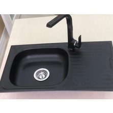Gralux Evye Siyah Granit Desen Kaplamalı Sağ Damlalıklı 43.5 x 86 cm Ölçülerinde Paslanmaz Evye