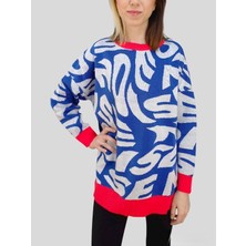 Boutique Venüs Kadın Kazak Desenli Oversize Çok Renkli Standart Beden