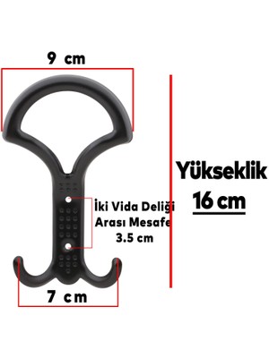 Badem10 Noktalı Portmanto Vestiyer Duvar Askısı Metal Dolap Elbise Askılığı Siyah