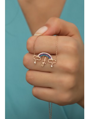 Nereze 925 Ayar Gümüş Gökkuşağı Yağmur Bulutu Kolye