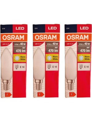 Osram Led Value 4,9W Sarı Işık E-14 470lm Ampul 3 lü Paket
