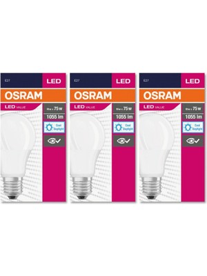 Osram Led Value 10W Beyaz Işık E-27 Ampul 1055 lm 3 lü Paket