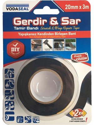 Vodaseal Gerdir & Sar Tamir Bandı, Uzunluğunun 2 Katı Kadar Esner 20mm X 3m - Siyah