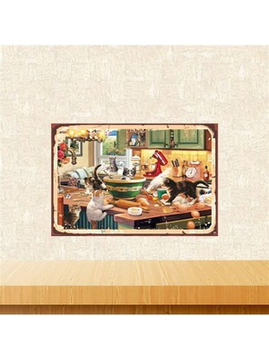 Printhome Ahşap Vintage Tablo Aşçı Kediler Ahşap Mdf 25 x 35 cm