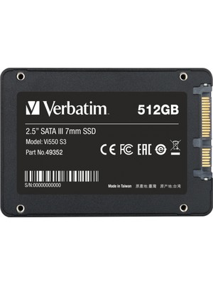 Verbatim 512GB Dahili Sata Vi550 SSD S3 2.5" 500MB/S - 550MB/S (49352) - Dahili SSD