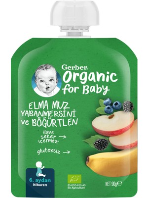 Gerber Organik Elma Muz Yabanmersini ve Böğürtlen Püresi 90 gr