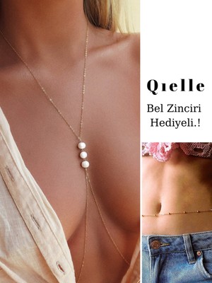 Qielle Kararmaz Kopmaz Inci Detay Dekolte Vücut Zinciri - Body Chain (Bel Zinciri Hediyeli)