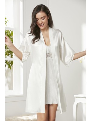 Pierre Cardin  Kadife Saten Dantelli Gecelik ve Sabahlık Takımı - 4045