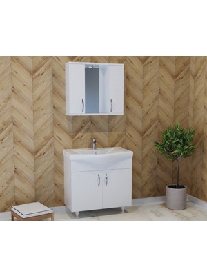 Siyam Çizgi 80 Cm Banyo Dolabı ve Etajerli Lavabo 80 Cm