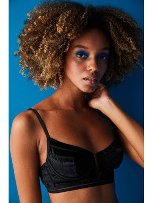 Penti Siyah Balenli Kadife Sütyen