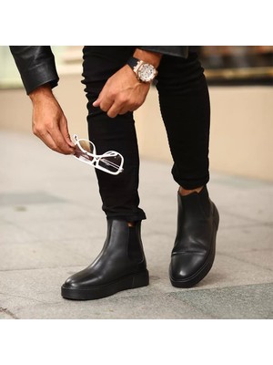 Glb - Sail Lakers Yeni Sezon Erkek Eva Taban Deri Chelsea Bot - Siyah Siyah