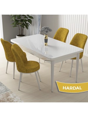 Canisa Concept Nil Serisi  Beyaz Masa 70 x 110 cm  Sabit Yemek Masası Takımı  4 Sandalye
