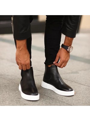 Glb - Sail Lakers Yeni Sezon Erkek Eva Taban Deri Chelsea Bot - Siyah Beyaz