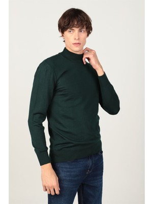 Tudors Erkek Standart Fit Normal Kesim Yarım Balıkçı Yaka Düz Yeşil Triko Kazak