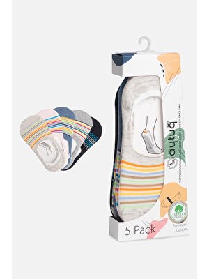 Aytuğ Kadın Pamuklu Silikon Topuklu 5 Çift Çok Renkli Babet Çorap - 31351