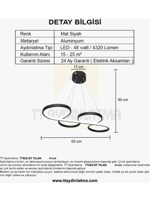 TT Aydınlatma TT025-SY Yılan Modeli Mat Siyah LED Avize