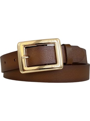 Goderi   Deri Gold Dikdörtgen Tokalı Tosado Ince Kadın Kemeri, 3cm