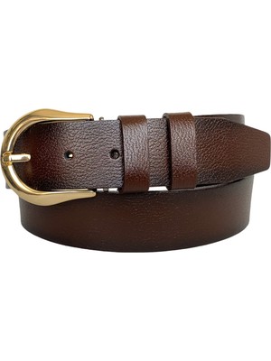 Goderi   Deri, Gold Tokalı Koyu Kahverengi Kadın Kot Kemeri 4 cm