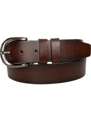 Goderi   Deri, Mat Gümüş Tokalı Koyu Kahverengi Kadın Kot Kemeri 4 cm