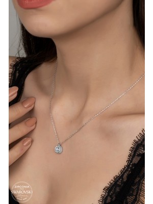 925 Gümüş Swarovski Crystal Tek Taş  925 Ayar Gümüş Kolye