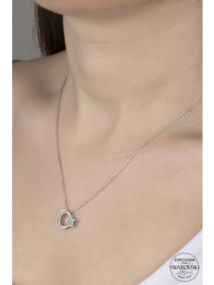 925 Gümüş Swarovski Crystal Ay Yıldız  925 Ayar Gümüş Kolye