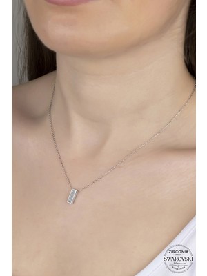 925 Gümüş Swarovski Crystal Dikdörtgen  925 Ayar Gümüş Kolye