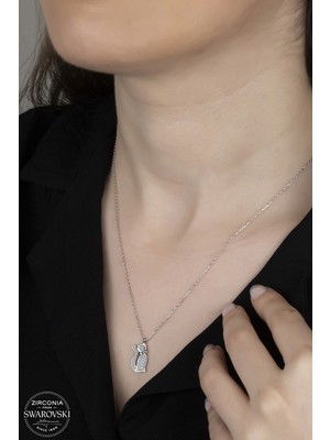 925 Gümüş Swarovski Crystal Can Dost  925 Ayar Gümüş Kolye