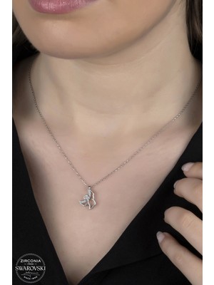 925 Gümüş Swarovski Crystal Melek  925 Ayar Gümüş Kolye