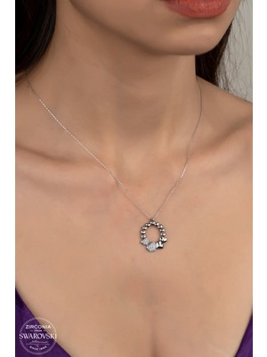 925 Gümüş Swarovski Crystal Kalp  925 Ayar Gümüş Kolye