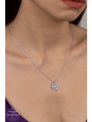 925 Gümüş Swarovski Crystal Kar Tanesi  925 Ayar Gümüş Kolye