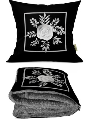 Caisya Home Modern Gül Desenli Opsiyonel Battaniyeli Yastık 38 x 38 cm
