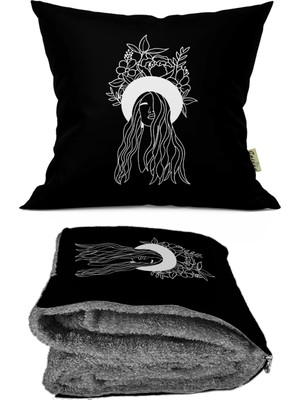 Caisya Home Modern Kız Desenli Opsiyonel Battaniyeli Yastık 38 x 38 cm