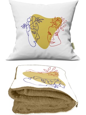 Caisya Home Aşık Çiftler Desenli Opsiyonel Battaniyeli Yastık 38 x 38 cm